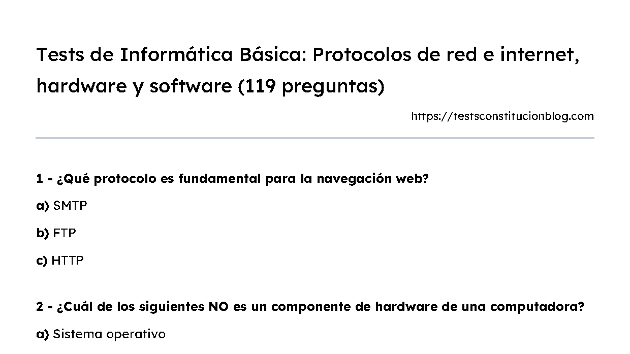 Protocolo Informatica Tests de Informática Básica: Protocolos de red e internet, hardware y ...
